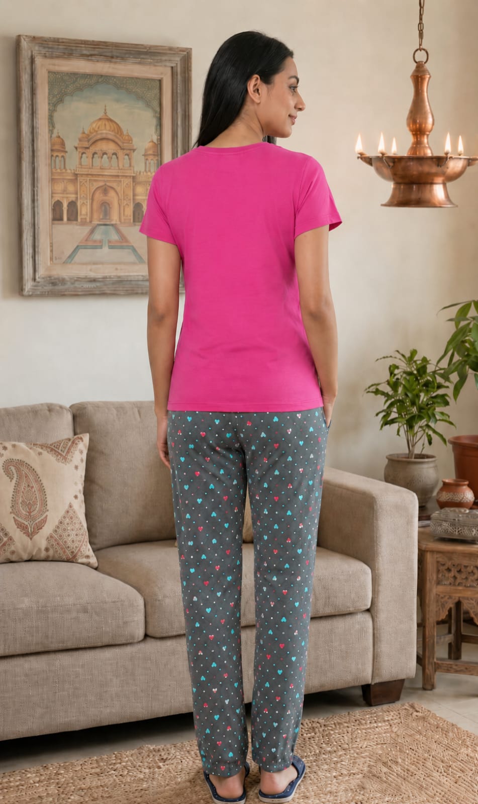 Loungewear Round Neck Printed T-Shirt with Pyjama