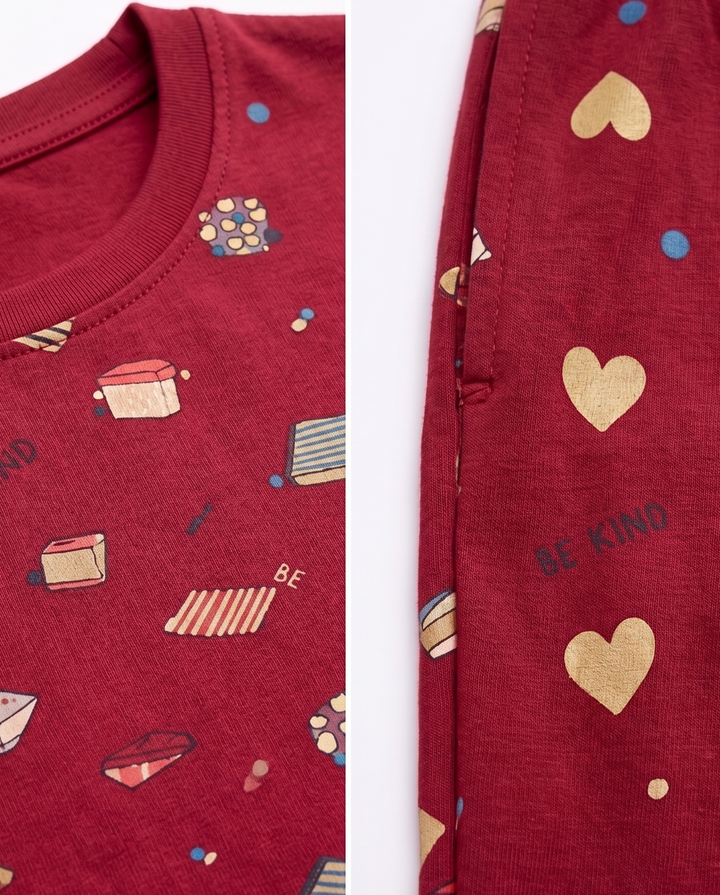 Loungewear Round Neck Printed T-Shirt with Pyjama