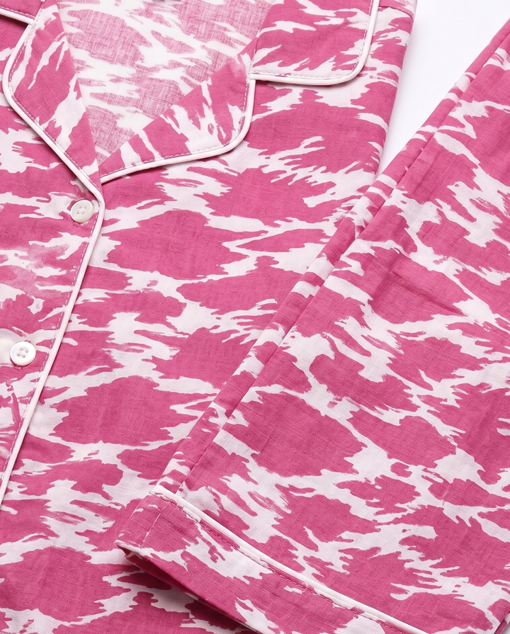 Nightsuit Collared Printed Shirt with Pyjama Pant Co-ord