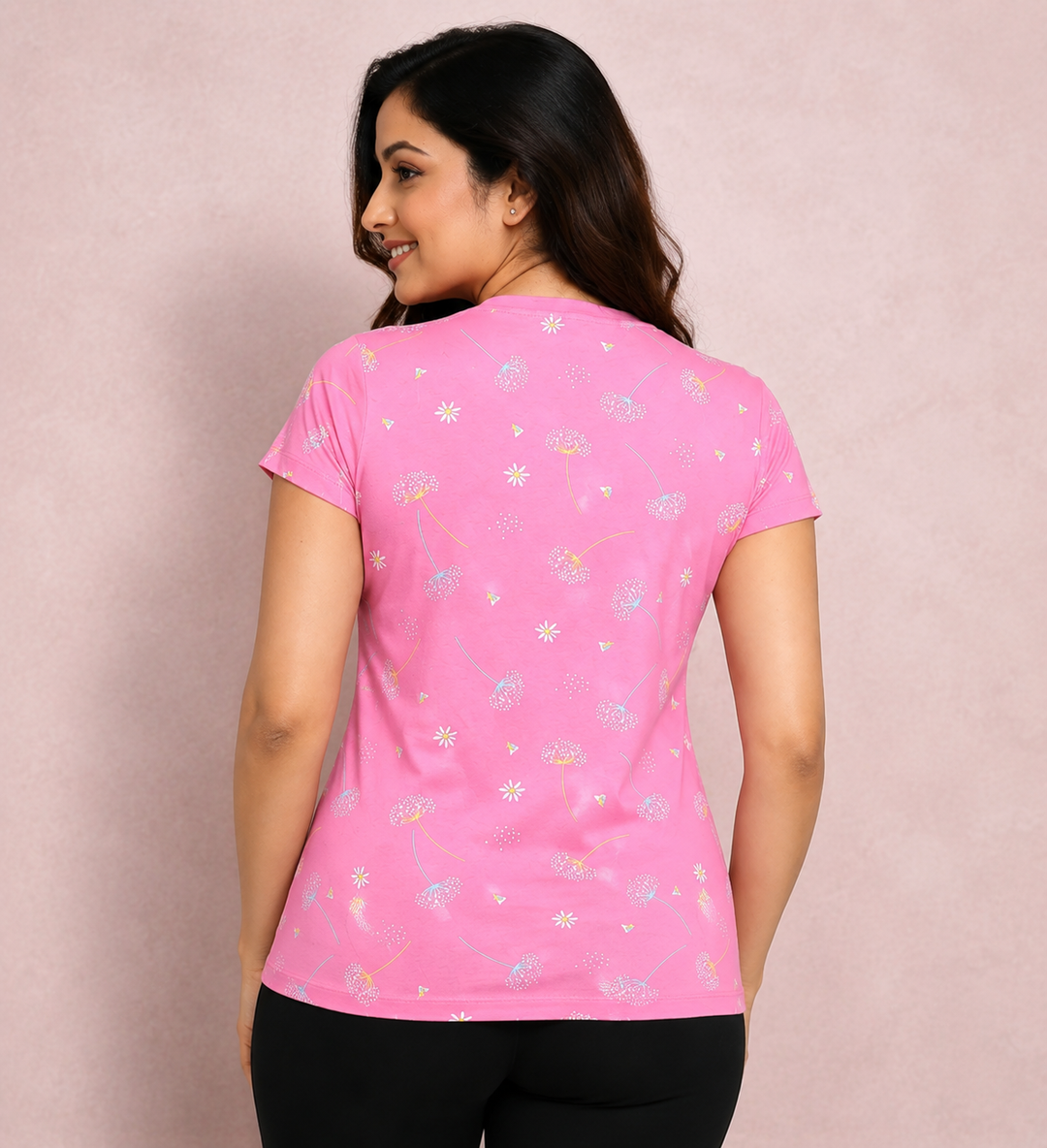 Comfort Lady All Over Printed Half Sleeve Cotton Round Neck T-Shirt