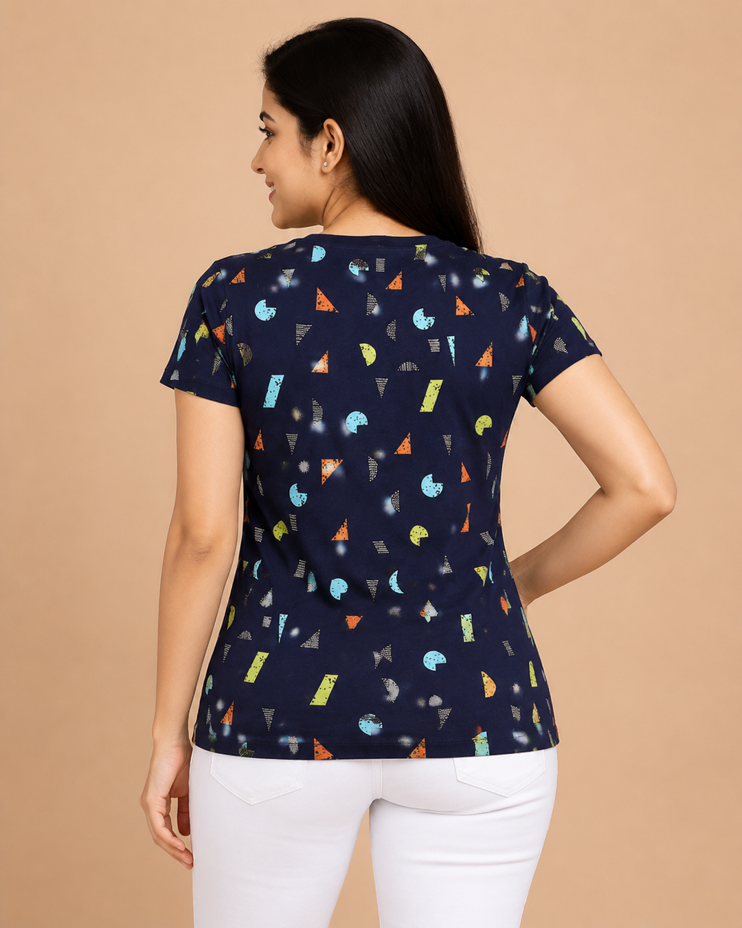 Comfort Lady All Over Printed Half Sleeve Cotton Round Neck T-Shirt