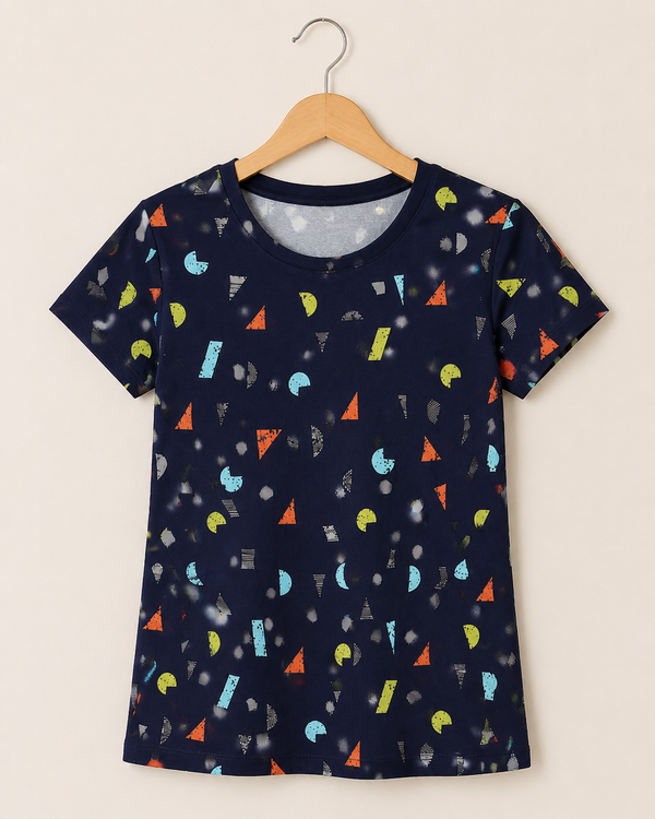 Comfort Lady All Over Printed Half Sleeve Cotton Round Neck T-Shirt