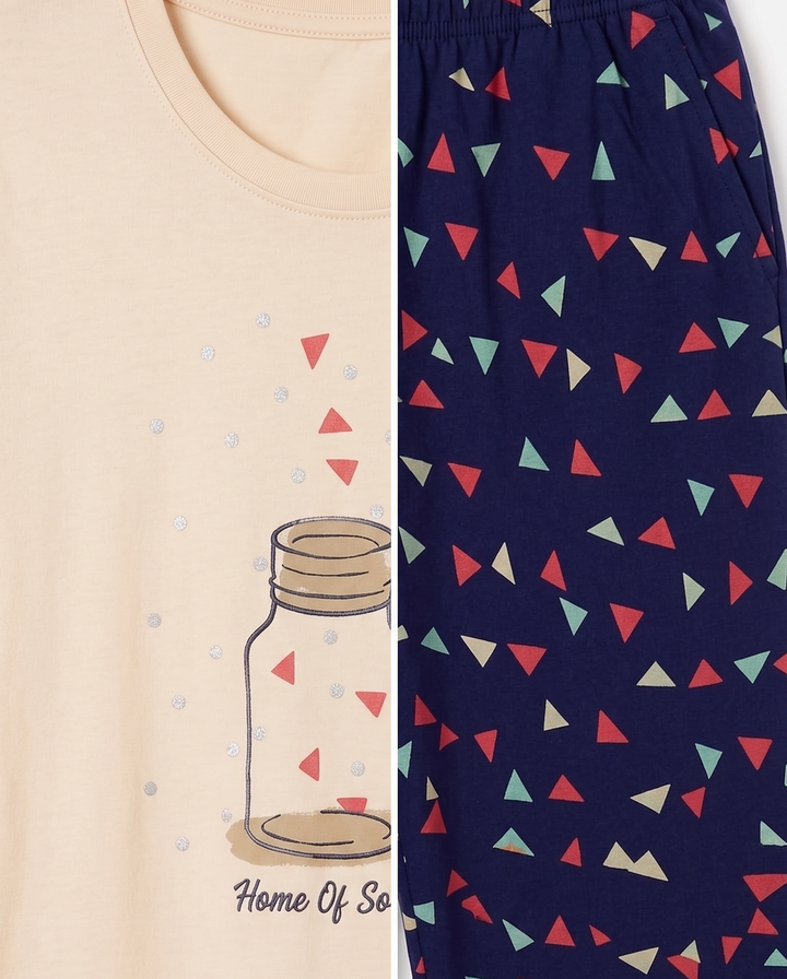Loungewear Round Neck Printed T-Shirt with Pyjama