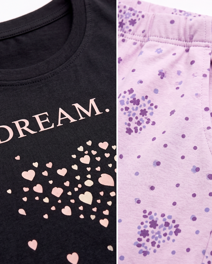 Loungewear Round Neck Printed T-Shirt with Pyjama