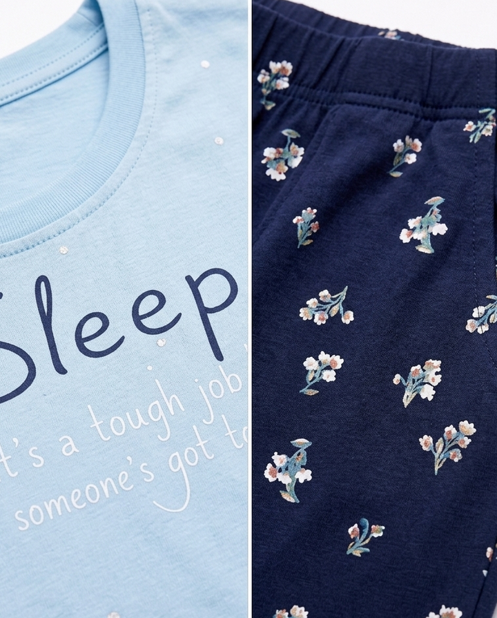 Loungewear Round Neck Printed T-Shirt with Pyjama