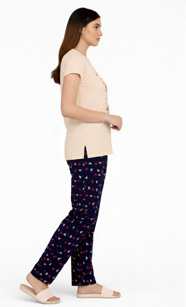 Loungewear Round Neck Printed T-Shirt with Pyjama