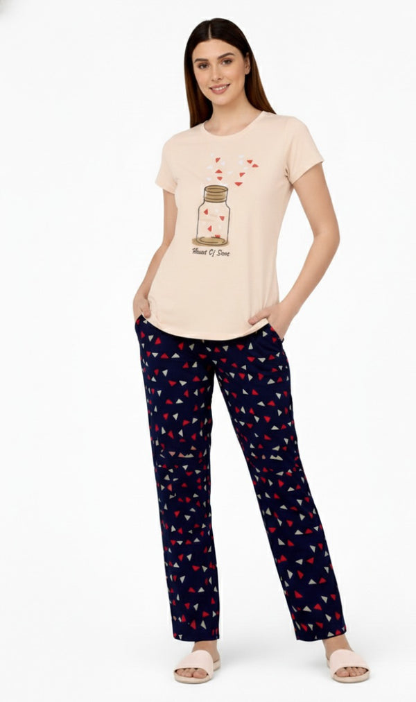 Loungewear Round Neck Printed T-Shirt with Pyjama