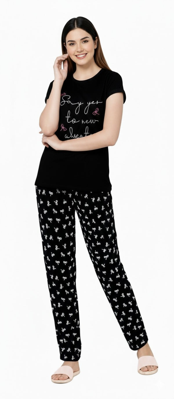 Loungewear Round Neck Printed T-Shirt with Pyjama