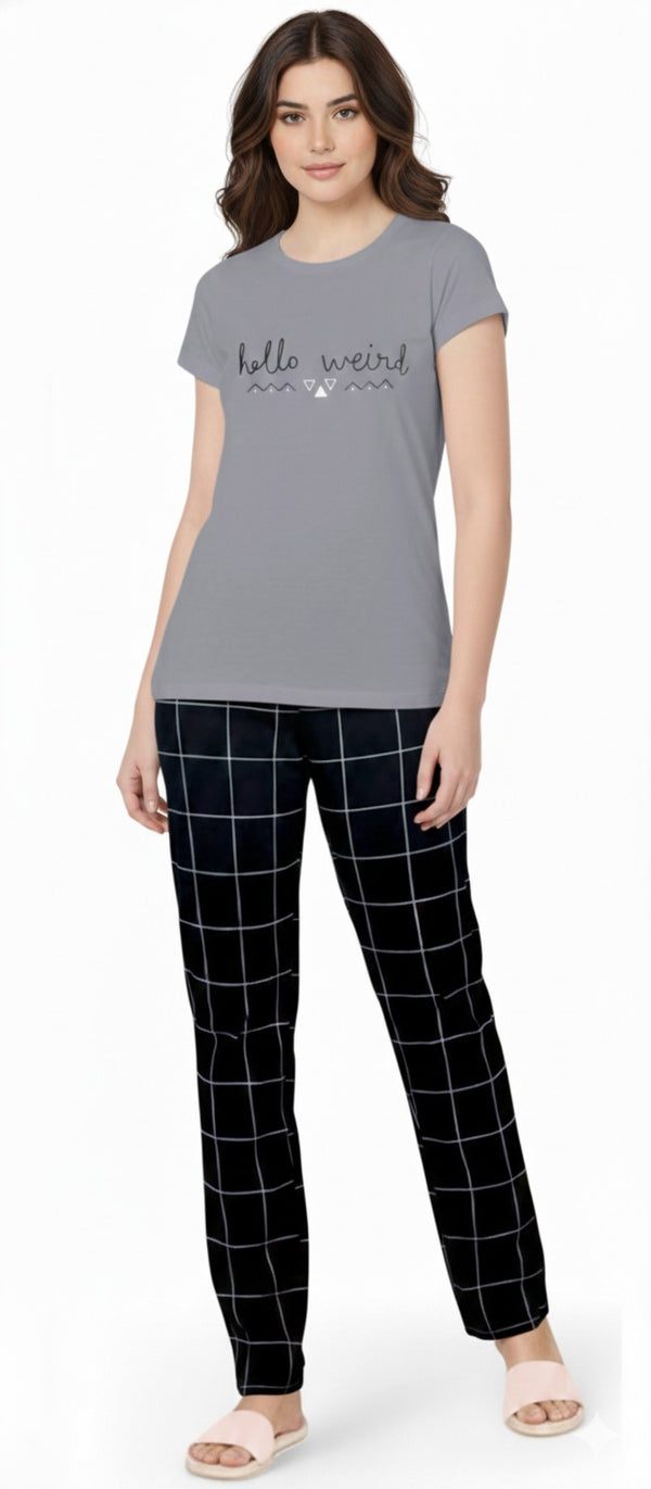 Loungewear Round Neck Printed T-Shirt with Pyjama