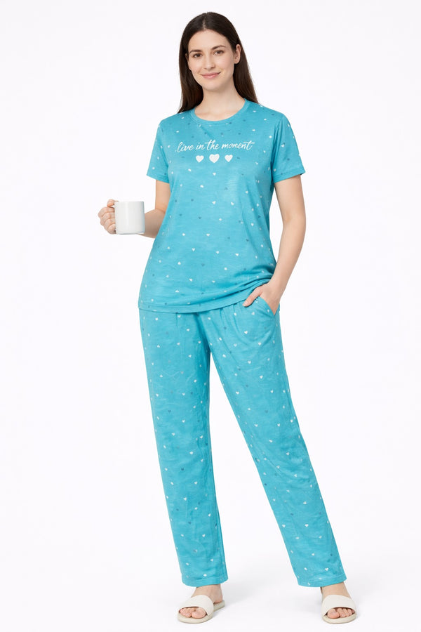 Loungewear Round Neck Printed T-Shirt with Pyjama