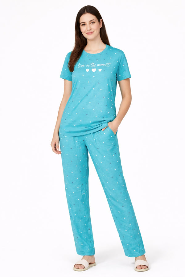Loungewear Round Neck Printed T-Shirt with Pyjama