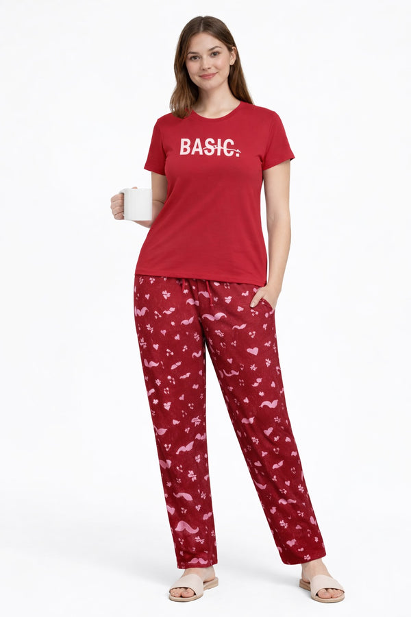 Loungewear Round Neck Printed T-Shirt with Pyjama