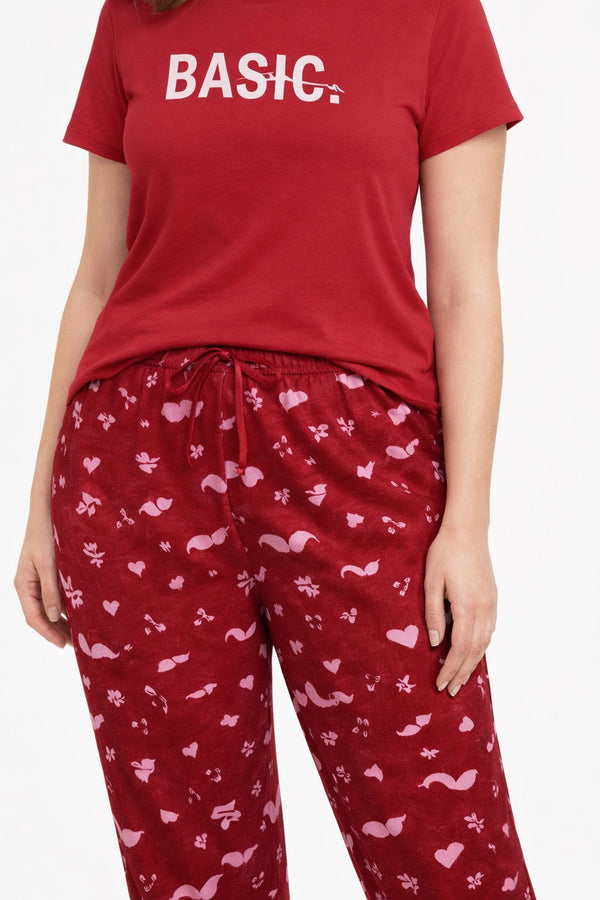 Loungewear Round Neck Printed T-Shirt with Pyjama