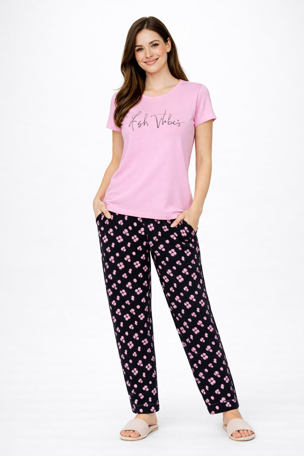 Loungewear Round Neck Printed T-Shirt with Pyjama