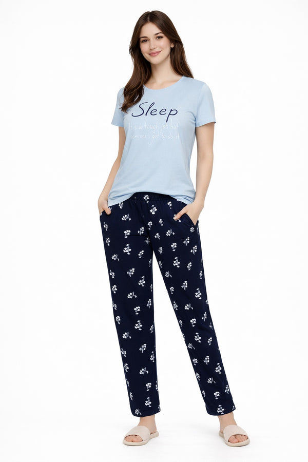 Loungewear Round Neck Printed T-Shirt with Pyjama