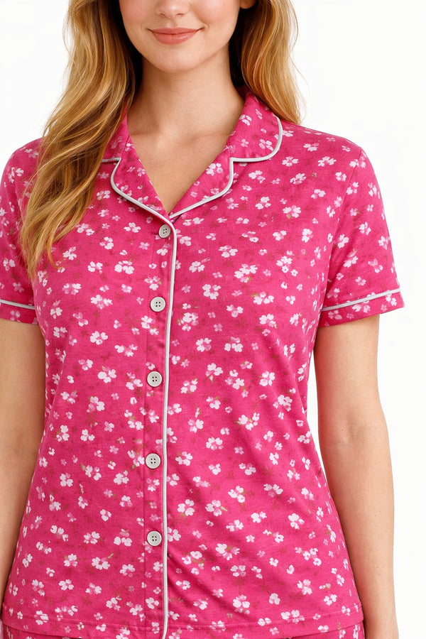 Nightwear Collared Printed Shirt with Pyjama Pant Co-ord