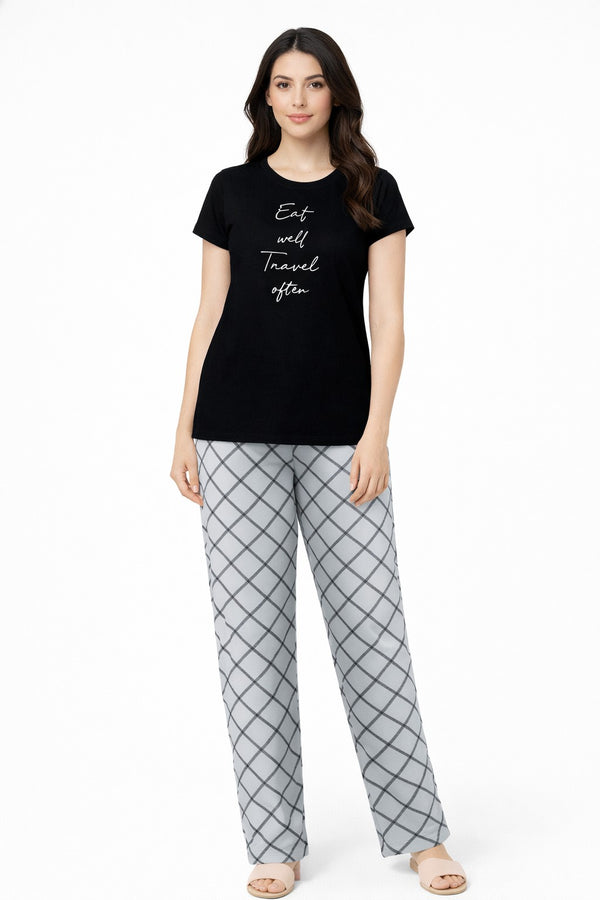 Loungewear Round Neck Printed T-Shirt with Pyjama