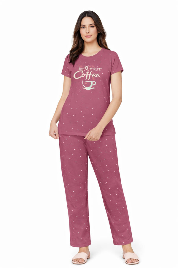 Loungewear Round Neck Printed T-Shirt with Pyjama