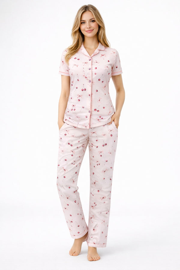 Nightwear Collared Printed Shirt with Pyjama Pant Co-ord