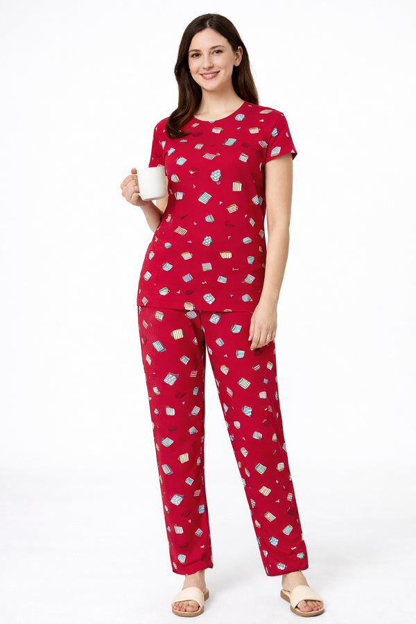 Loungewear Round Neck Printed T-Shirt with Pyjama