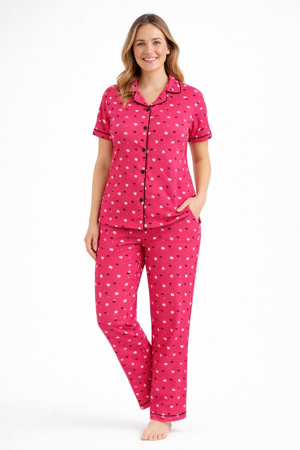 Nightwear Collared Printed Shirt with Pyjama Pant Co-ord