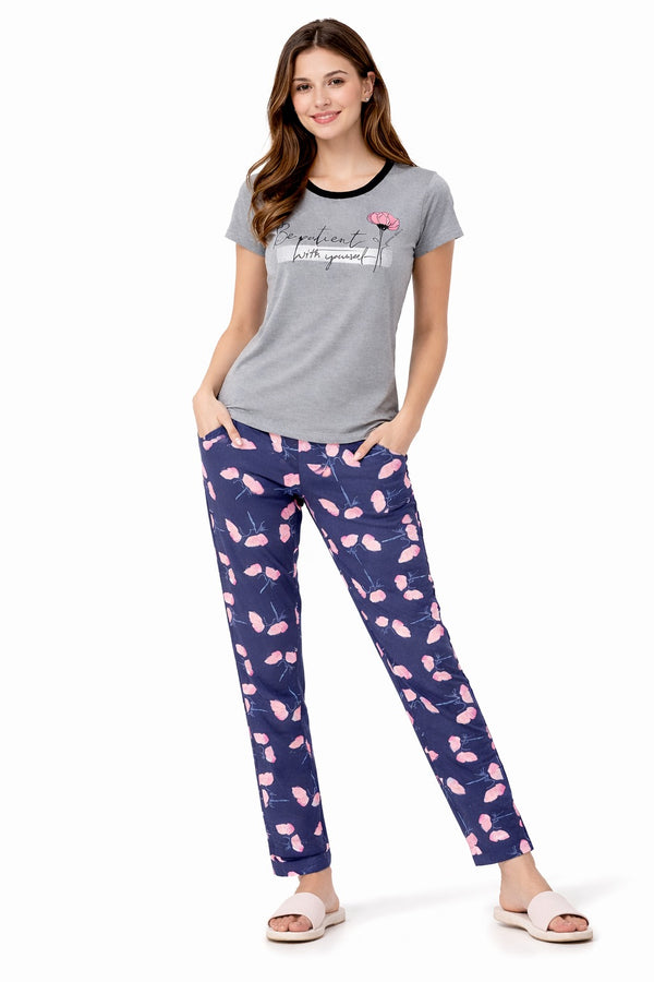 Loungewear Round Neck Printed T-Shirt with Pyjama