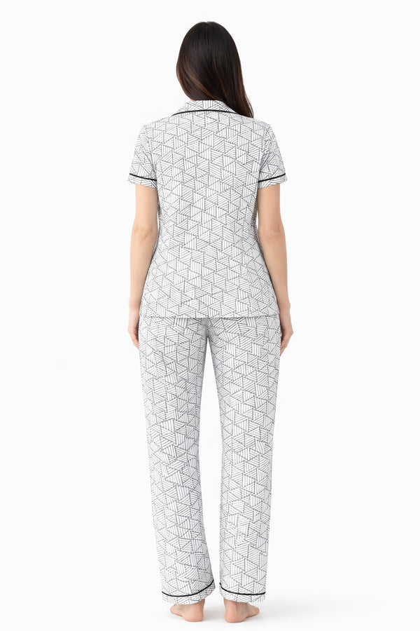 Nightwear Collared Printed Shirt with Pyjama Pant Co-ord