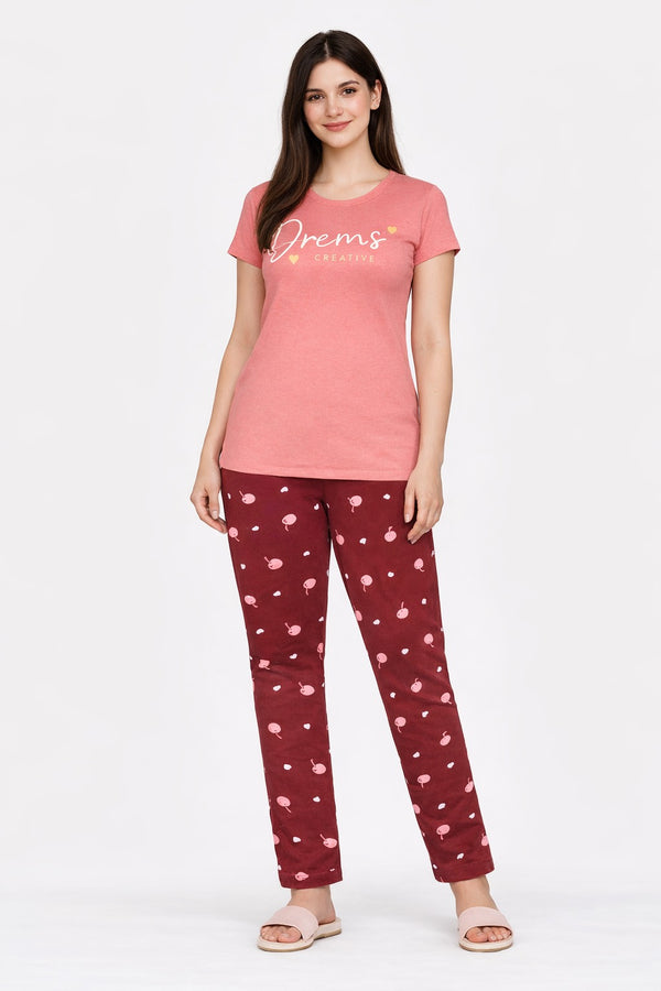 Loungewear Round Neck Printed T-Shirt with Pyjama