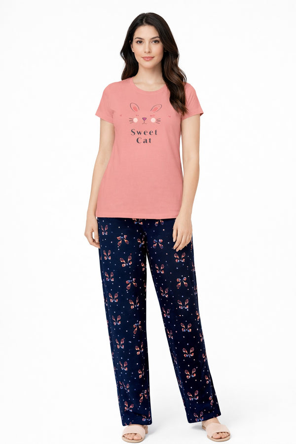 Loungewear Round Neck Printed T-Shirt with Pyjama