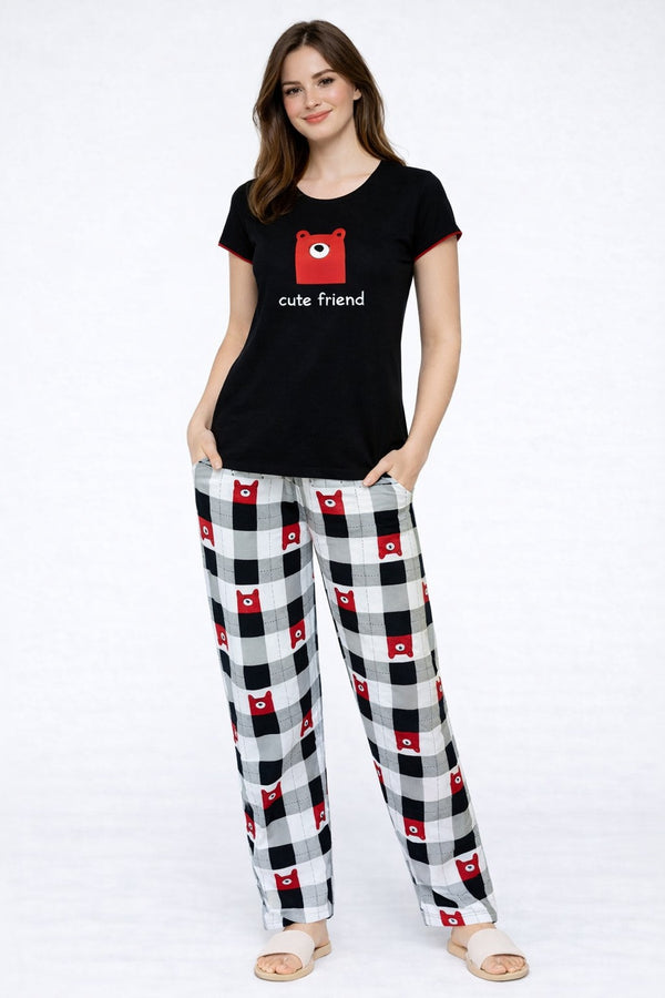 Loungewear Round Neck Printed T-Shirt with Pyjama