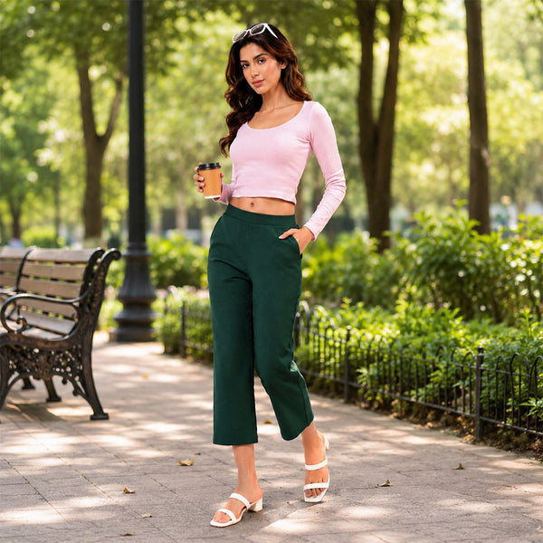 Comfort Lady Flexi Rib Pant for Women | High Waist Stretchable Ribbed Pants | Everyday Wear Travel & Casual Wear Trousers