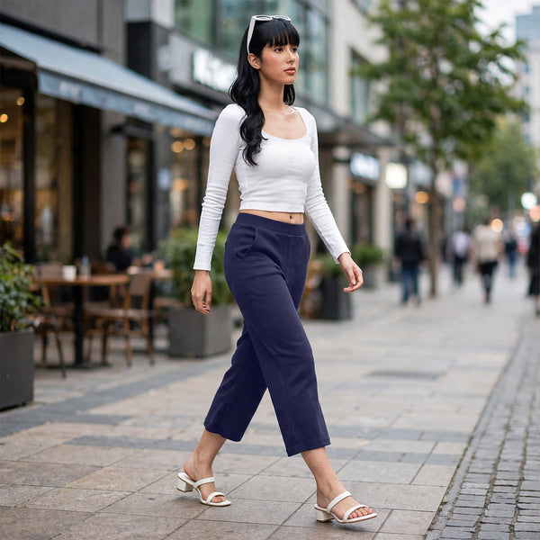Comfort Lady Flexi Rib Pant for Women | High Waist Stretchable Ribbed Pants | Everyday Wear Travel & Casual Wear Trousers