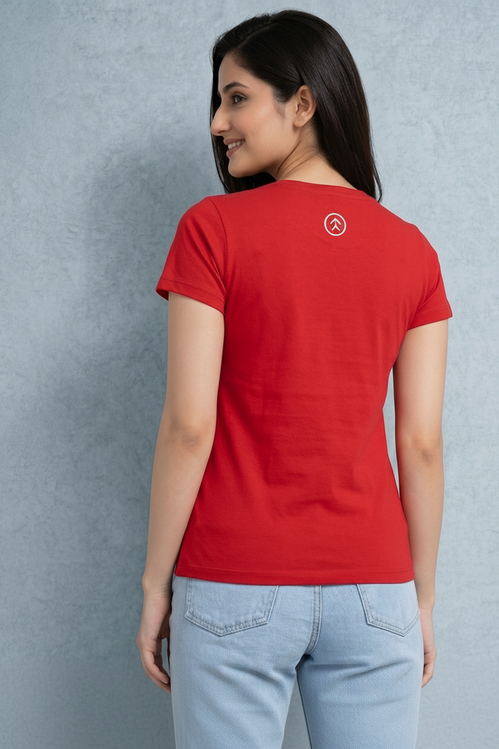 Comfort Lady Chest Print Half Sleeve Cotton Round Neck T-Shirt