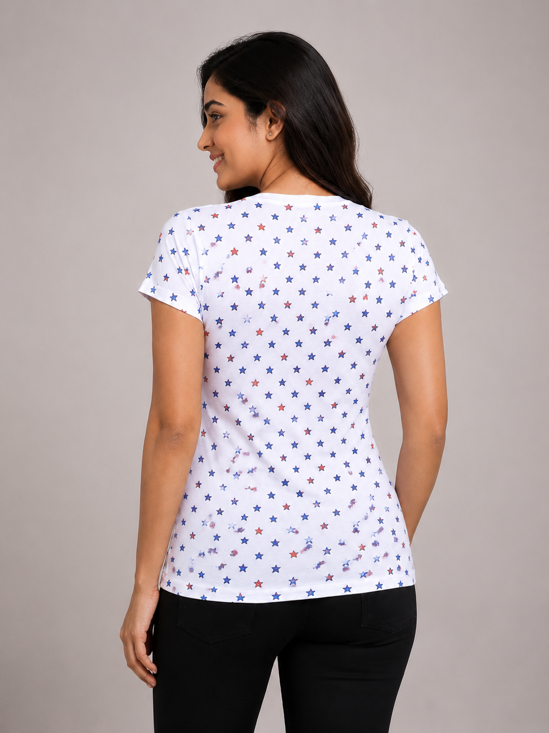 Comfort Lady All Over Printed Half Sleeve Cotton Round Neck T-Shirt