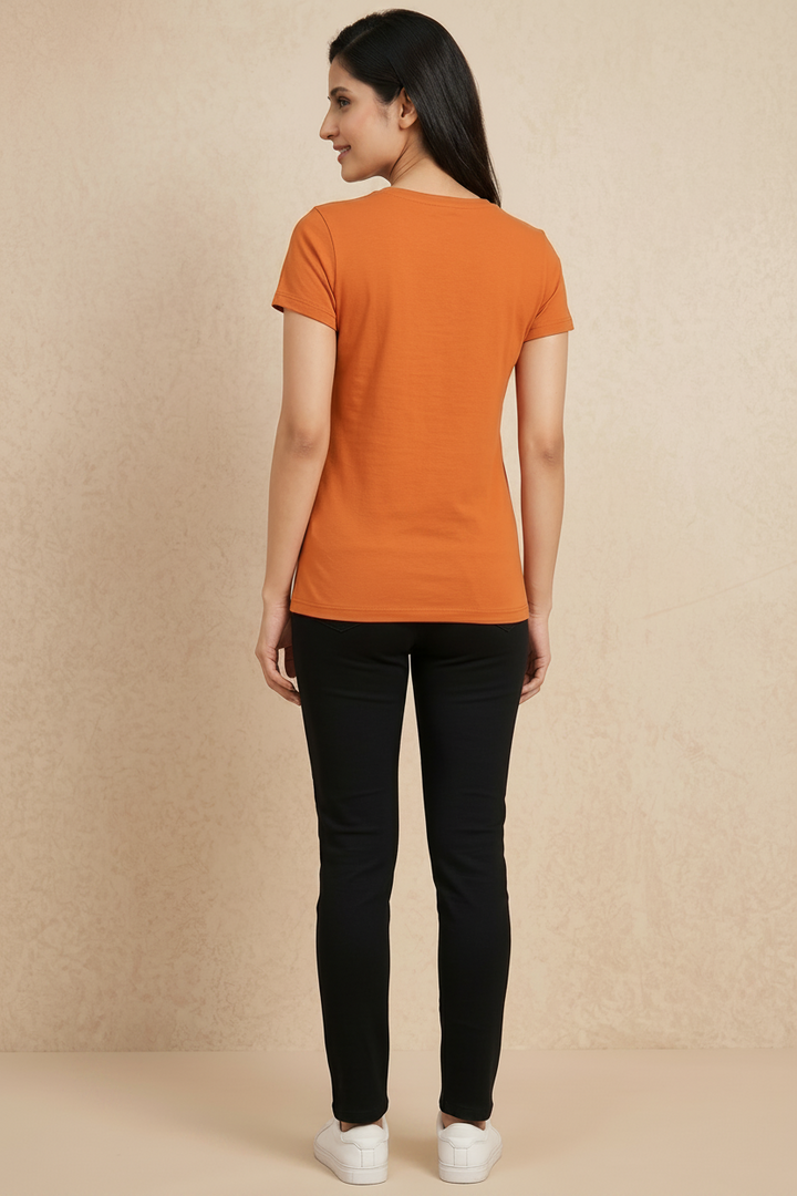 Comfort Lady Chest Print Half Sleeve Cotton Round Neck T-Shirt