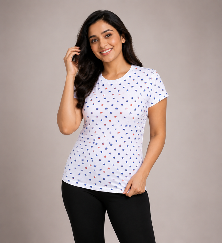 Comfort Lady All Over Printed Half Sleeve Cotton Round Neck T-Shirt