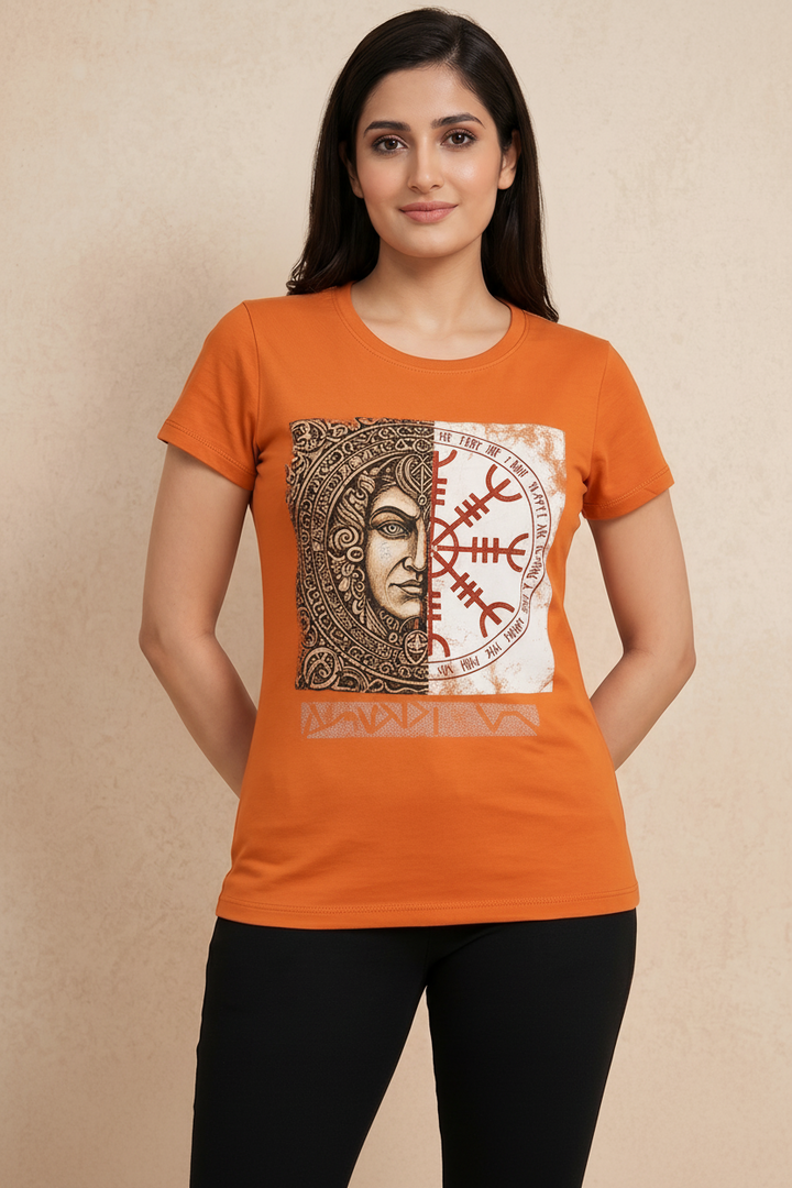 Comfort Lady Chest Print Half Sleeve Cotton Round Neck T-Shirt