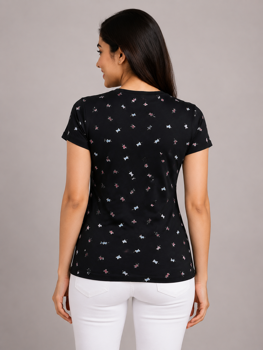 Comfort Lady All Over Printed Half Sleeve Cotton Round Neck T-Shirt
