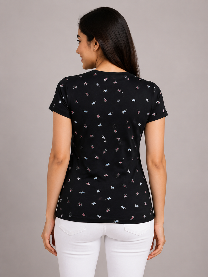 Comfort Lady All Over Printed Half Sleeve Cotton Round Neck T-Shirt