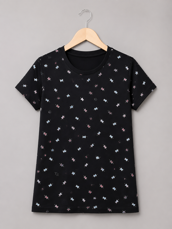Comfort Lady All Over Printed Half Sleeve Cotton Round Neck T-Shirt
