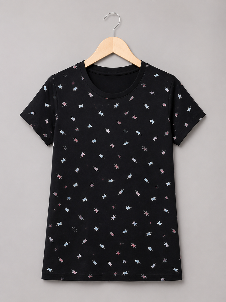 Comfort Lady All Over Printed Half Sleeve Cotton Round Neck T-Shirt
