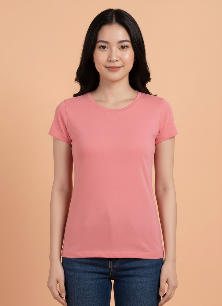 Comfort Lady Chest Print Half Sleeve Cotton Round Neck T-Shirt
