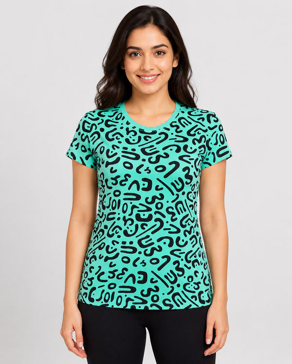 Comfort Lady All Over Printed Half Sleeve Cotton Round Neck T-Shirt