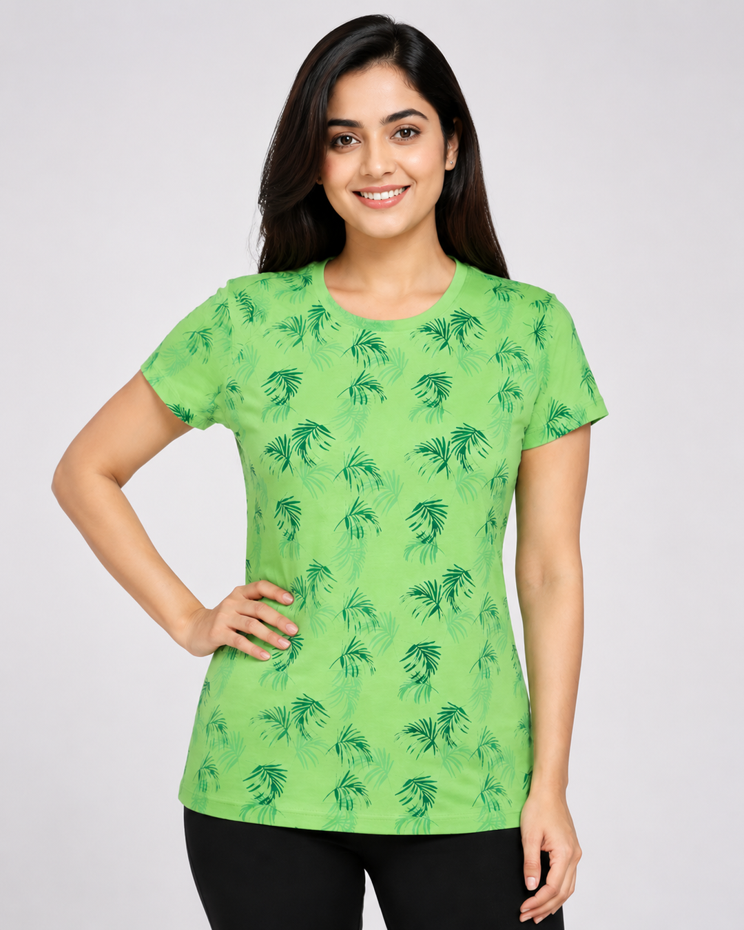 Comfort Lady All Over Printed Half Sleeve Cotton Round Neck T-Shirt