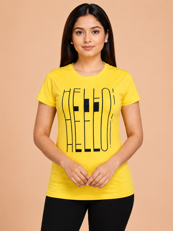 Comfort Lady Chest Print Half Sleeve Cotton Round Neck T-Shirt