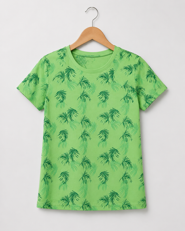Comfort Lady All Over Printed Half Sleeve Cotton Round Neck T-Shirt