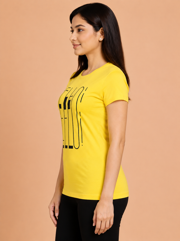 Comfort Lady Chest Print Half Sleeve Cotton Round Neck T-Shirt