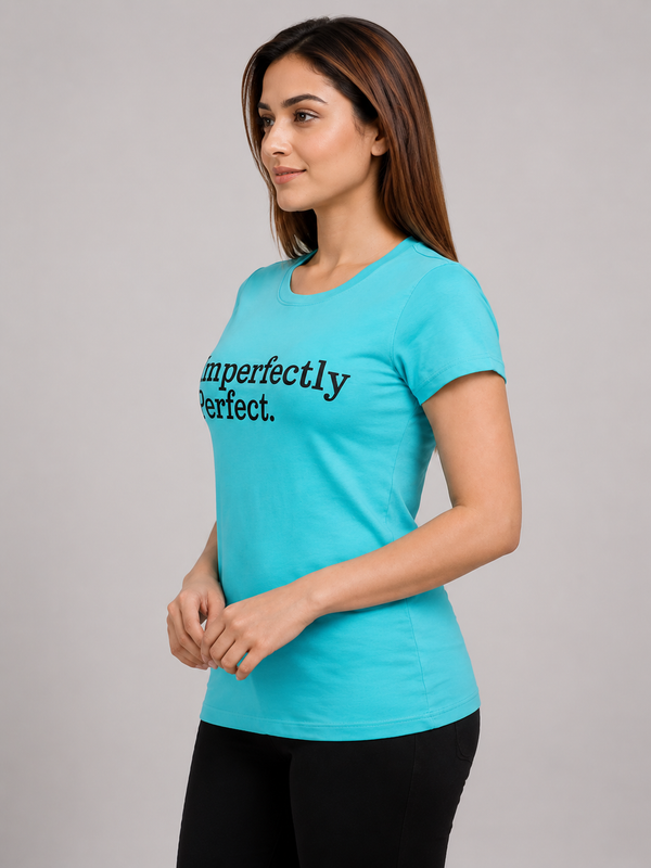 Comfort Lady Chest Print Half Sleeve Cotton Round Neck T-Shirt
