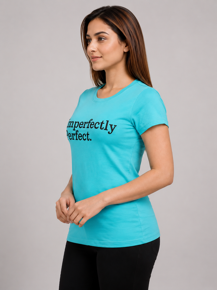 Comfort Lady Chest Print Half Sleeve Cotton Round Neck T-Shirt