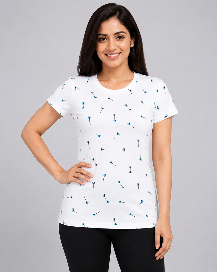 Comfort Lady All Over Printed Half Sleeve Cotton Round Neck T-Shirt